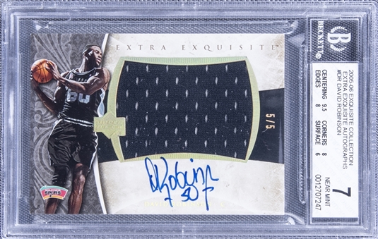 2005-06 UD "Exquisite Collection" Extra Exquisite Autographs #DR David Robinson Signed Game Used Patch Card (#5/5) - BGS NM 7/BGS 10